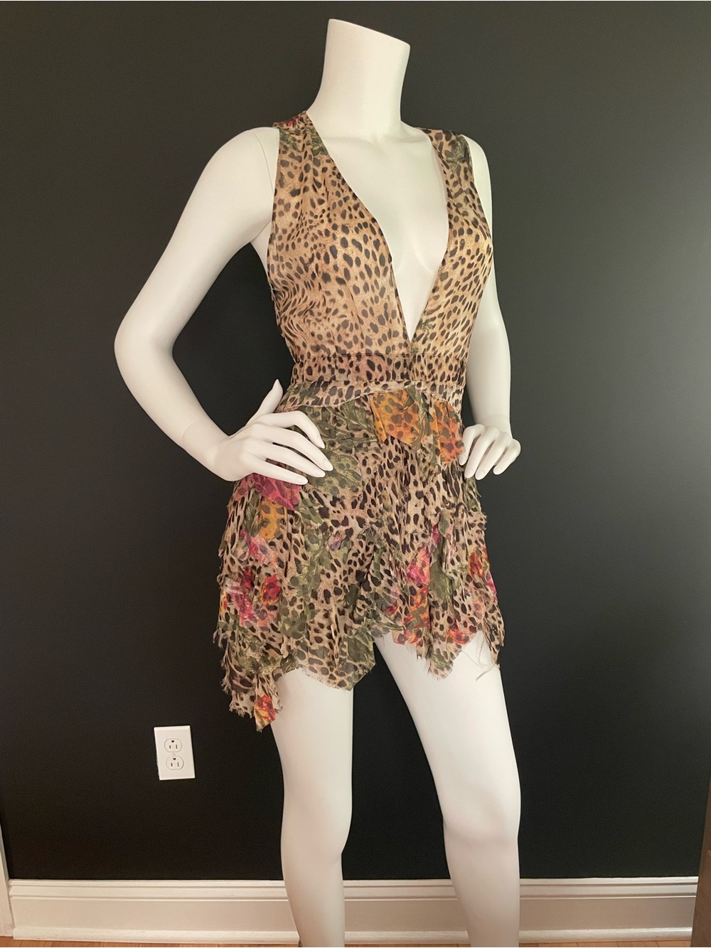 Roberto Cavalli S/S 2002 Vintage Runway Look #4 Multi Tiered Leo Mini Dress XS - Picture 2 of 10
